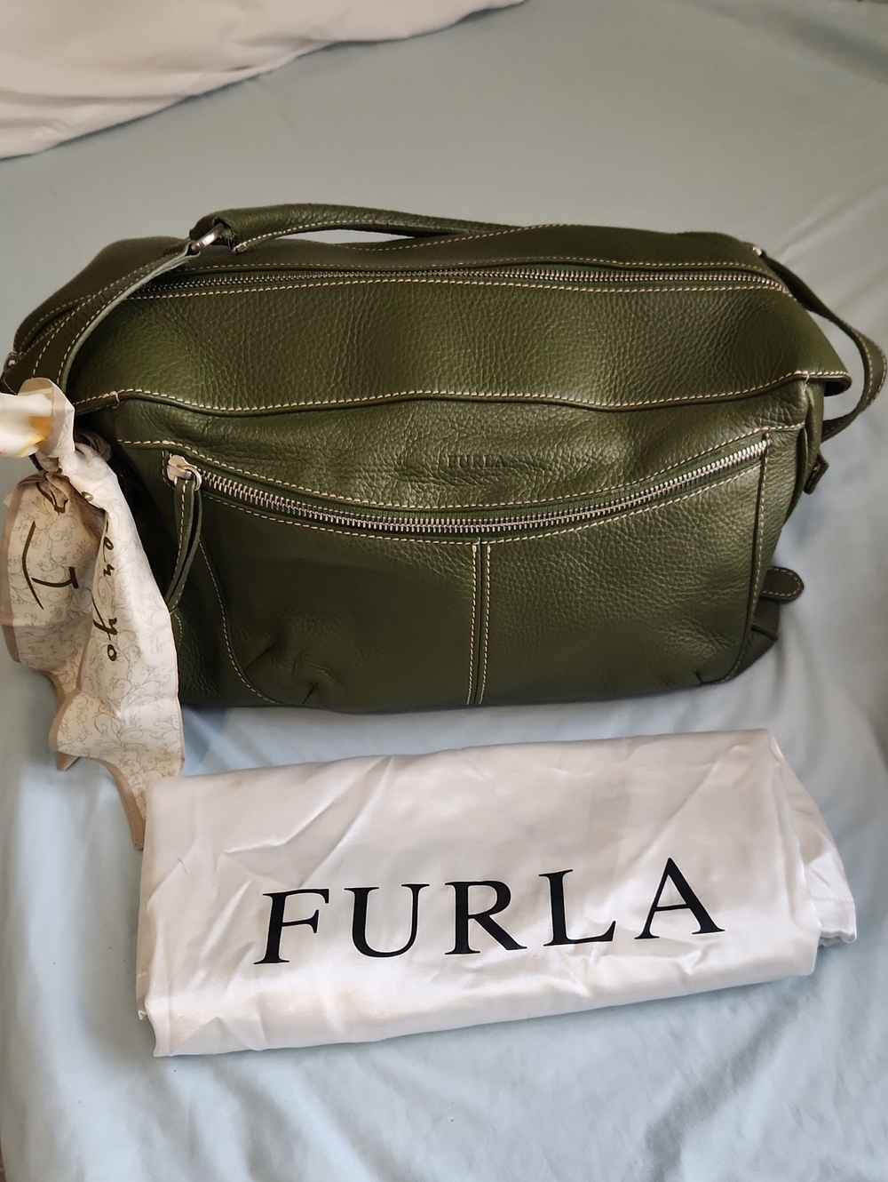 Furla Olive Green Leather Shoulder Bag, Excellent Condition